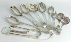 A quantity of Victorian silver flatware, to include four serving spoons, a dessert spoon teaspoon,