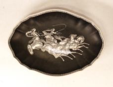 Adams Transfer-printed Monochrome Centre Dish depicting Grecian Female Charioteers, likely Amazons