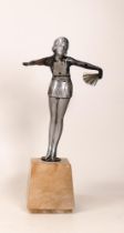 Art Deco Metal Lady Figure on stone base, height 23cm