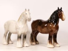 Two Beswick 818 shire horses in brown gloss and grey (2)