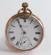 9ct gold gents pocket watch, outer cover marked 9ct, inner case base metal, glass missing, case