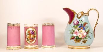 Three Continental Floral Decorated Brush Pots together with similar jug, height of tallest 18cm(4)
