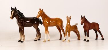 Four Beswick Foals to include Matte Brown 763 Small Stretched, Small Shire 1053, Small