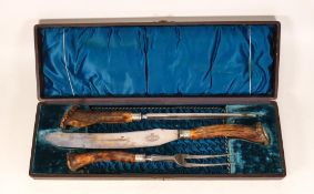 Cased 19th Century Horn Handled Carving Knife Set by George Butler Sheffield