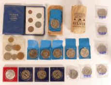 Large quantity of UK crowns, bank bag of old sixpences, uncirculated 1953 coins, and others. A