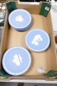 A Collection of 17 Wedgwood Blue Jasperware Christmas Plates, each with diameter of 21.5cm