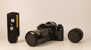 Canon A-1 vintage film camera with FD 70-150mm Canon zoom lens, Canon FD50mm lens & A2 power winder