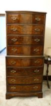 20th century walnut veneered chest on chest, 136cm h, 61cm w x 43cm d