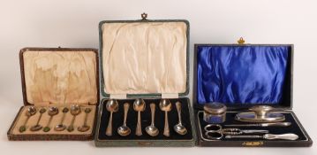 Three cased sets of hallmarked silver - two sets of 6 spoons & a silver manicure set (3)