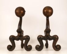 Pair of Wrought Iron & Brass Fire Dogs, height 30.5cm