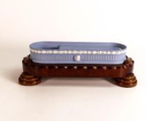 Wedgwood Pen Tray / Desk Tidy on wooden plinth, length of base 31cm