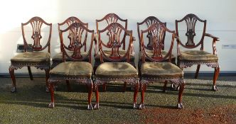 Hepplewhite style Mahogany 6 chairs and two carvers with ball and claw feet