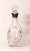 Silver Rimmed Cut Glass Crystal Spirit Decanter, height 27cm