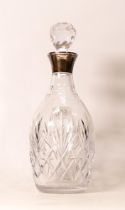 Silver Rimmed Cut Glass Crystal Spirit Decanter, height 27cm