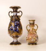 Two Carltonware Wiltshaw & Robinson Ivory Blushware Vases in the Rose & Curlicue Flow Blue Petunia