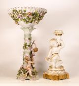 Two Continental Porcelain Items, One Centrepiece on playful Putti Base together with an unmarked