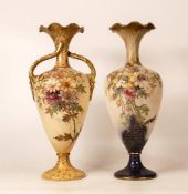 A Pair of Carltonware Wiltshaw & Robinson Ivory Blushware Baluster Vases in the Wood Anemone