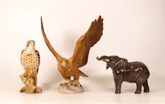 Beswick Elephant 974 , Matt Golden Eagle & Kestrel 2316(3)