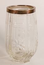 Large cut glass and silver rimmed vase in lovely condition. Clearly hallmarked for Birmingham