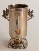Continental .800 silver earlier 20th century vase with enamel shield, 13.5cm high. Weight 167g, good