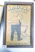 Vintage Andrews Liver Salt Poster framed Advertising poster, frame size 50 x 33cm