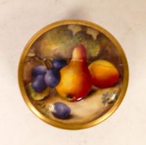 Royal Worcester Handpainted Pill Box. Lid painted with Fruit Still Life by William Bee, signed lower