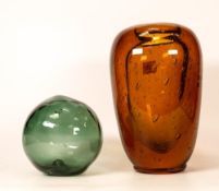 Slow Release Art Glass Dark Amber Vase & similar Orb, tallest 33cm(2)