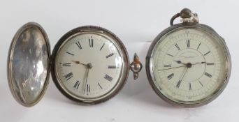 2 x silver cased large gents pocket watches - Center seconds Chronograph & full hunter with fusee