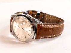 Rolex Oysterdate Precision 6694 watch, sunburst silver dial, unworn brown leather strap, case d.34mm