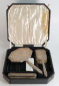 Cased Art Deco hallmarked silver backed mirror and 2 brushes set, all in good condition. Hallmarks