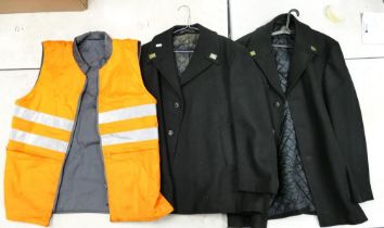 Two British Rail Drivers Overcoats together with a Hi-Vis Vest (3)