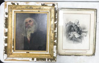 A Distressed 19th Century Portrait of an Elderly Bearded Gentleman. Puncture damage to canvas and