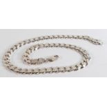 Heavy hallmarked silver flat curb link neck chain, 49cm long, weighing a very heavy 86g.