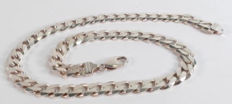 Heavy hallmarked silver flat curb link neck chain, 49cm long, weighing a very heavy 86g.