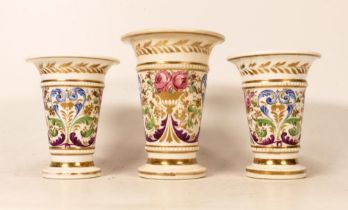 In the manner of Spode, Three Georgian Porcelain Garniture Vases, with Polychrome Regency Floral