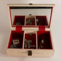 Ladies musical jewellery box containing Silver charm bracelet, Silver Spoons & costume jewellery, at