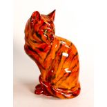 Anita Harris glaze fusion Tiger effect Cat figure . Gold signed to base. Height 21cm