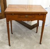 Edwardian or earlier inlaid satinwood games table, h 72cm x w 69cm x d 46cm appx.