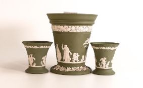 Wedgwood Sage Green Bud vase & 2 small pots, height of tallest 17cm(3)