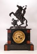 Early 20th Century Slate Mantle Clock with spelter figure , height 54cm