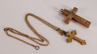 9ct gold cross & chain (both marked 9ct) and larger 9ct gold cross (not hallmarked but tested as