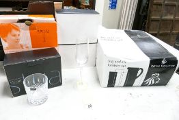 A large Collection of Boxed Glass Ware including 3 boxes of 2 Stuart Crystal Tumblers, Amici