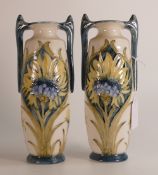 Pair of Moorcroft style hand decorated ceramic vases, 22cm high.