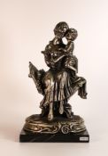 Large and heavy Spanish silvered sculpture on solid marble base, modern, 31cm high appx.