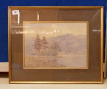 Percy Mason Watercolour, lake in Mountain landscape 26cm x 37cm excluding frame, slip or mount.