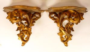 A Pair of Giltwood Rococo Wall Brackets. Height: 23.5cm