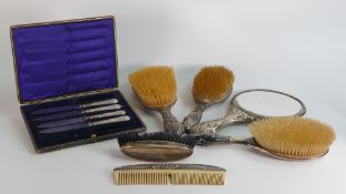 6 x silver backed dressing table items, mirror, brushes, comb, together with partial cased set of