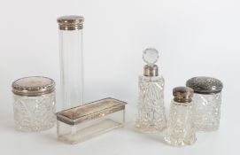 6 x silver topped antique cut glass bottles including a really nice Chester hallmarked jar (the