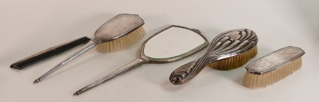 Silver mirror and 2 matching brushes, together with 2 similar silver oddments.