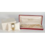 Rotary gold plated quartz wristwatch, boxed with paperwork (not working) and set of Pompadour Pearls